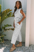 Striped Padded Shoulder Muscle Tee And Wide Leg Pants Lounge Set